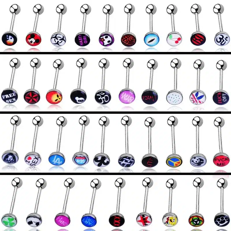 1pc I lOVE Sex Tongue Piercing langue Nipple Piercing, Hot Words Tongue Rings for women Surgical Steel 1.6*18mm Oil Drop 2
