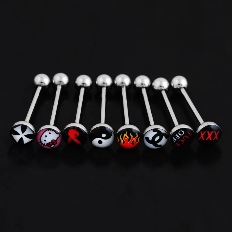 1pc I lOVE Sex Tongue Piercing langue Nipple Piercing, Hot Words Tongue Rings for women Surgical Steel 1.6*18mm Oil Drop 7