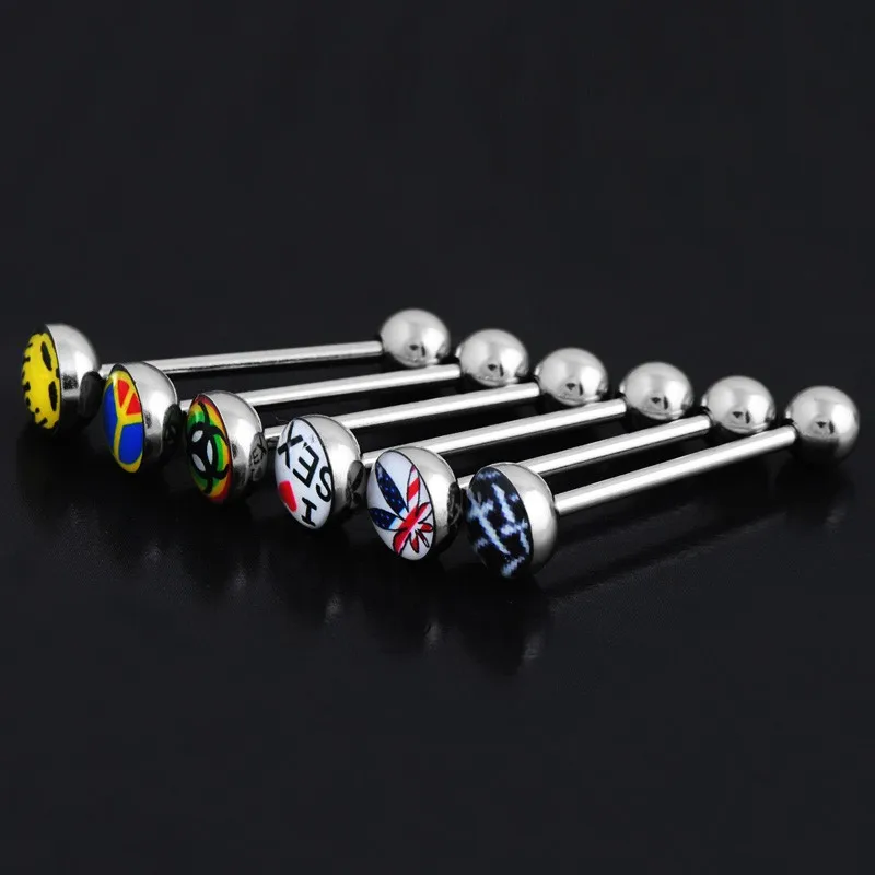 1pc I lOVE Sex Tongue Piercing langue Nipple Piercing, Hot Words Tongue Rings for women Surgical Steel 1.6*18mm Oil Drop 6
