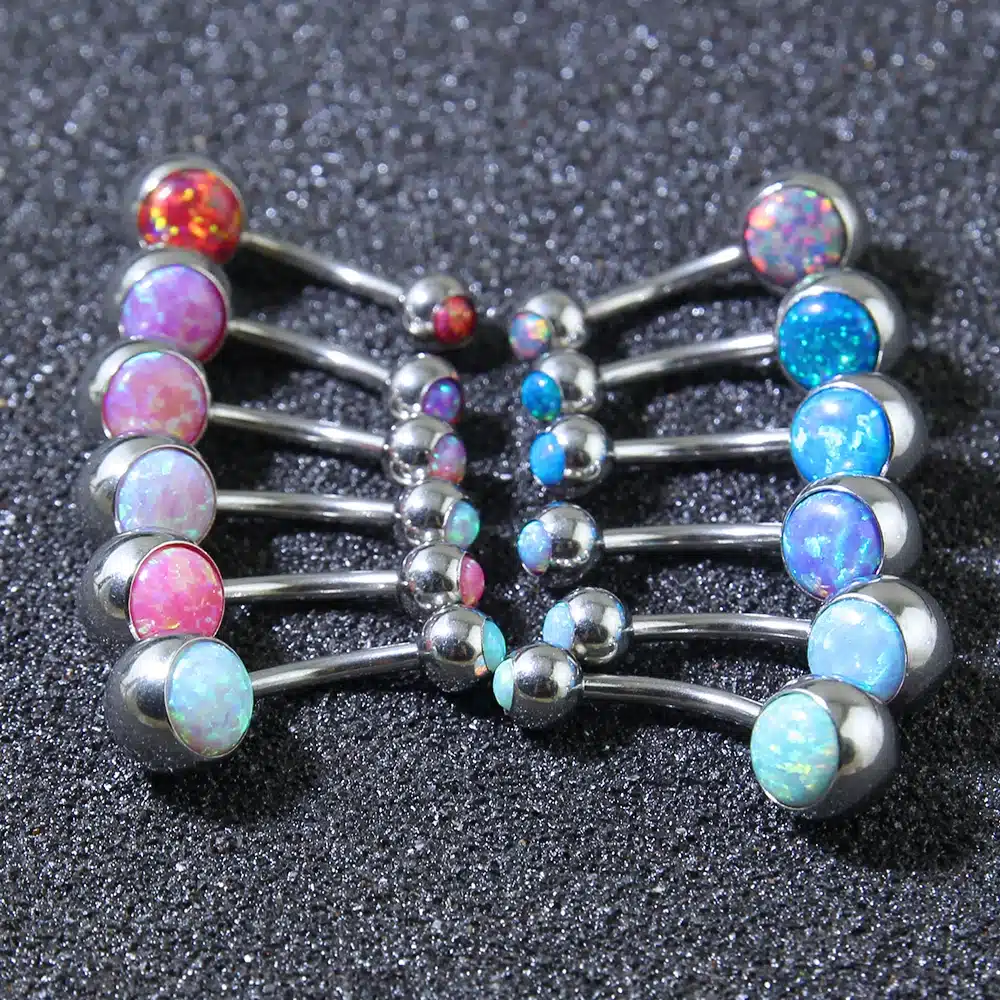 1 Pc Opal Stone Belly Button Rings Sexy Woman Belly Piercing Barbell Surgical Steel Navel Piercing Women Fashion Body Jewelry 19