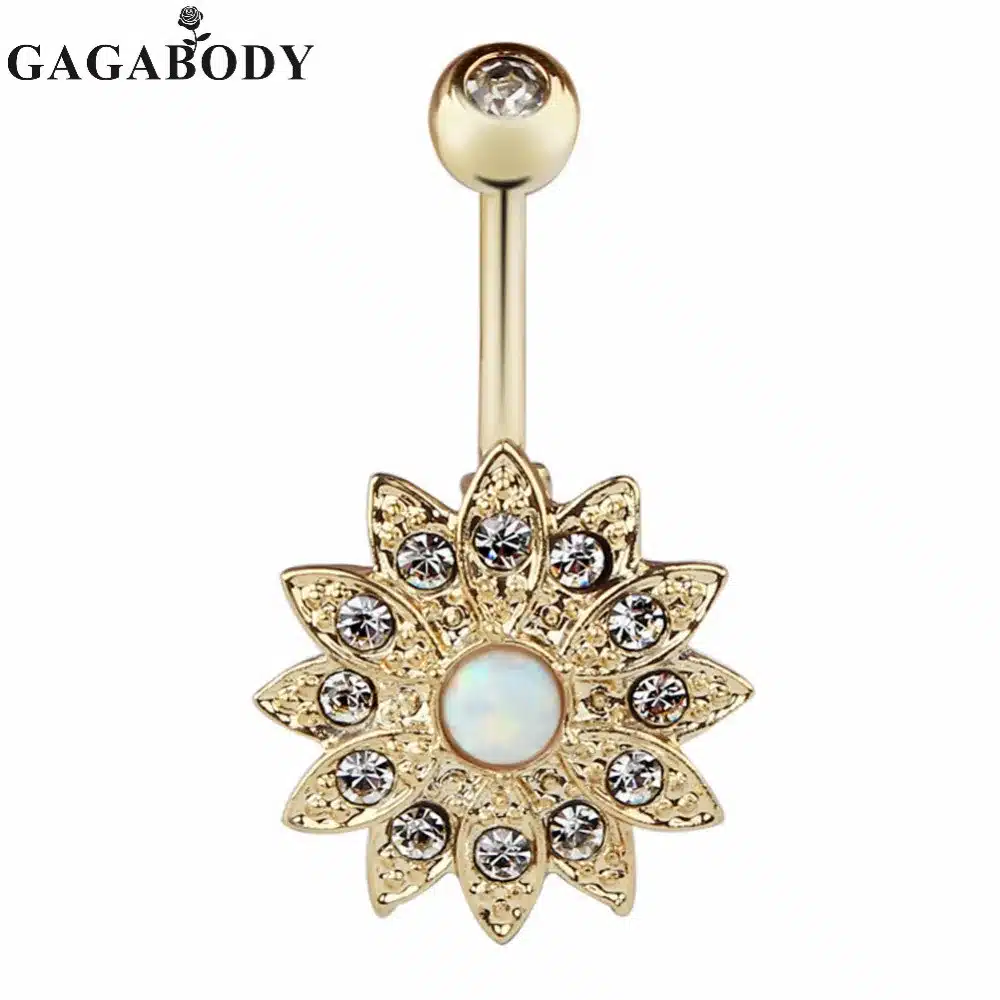 2017 Wholesale 1PCS Opal Belly Button Ring Jeweled Flower 14G Girls Body Piercing Jewelry 12
