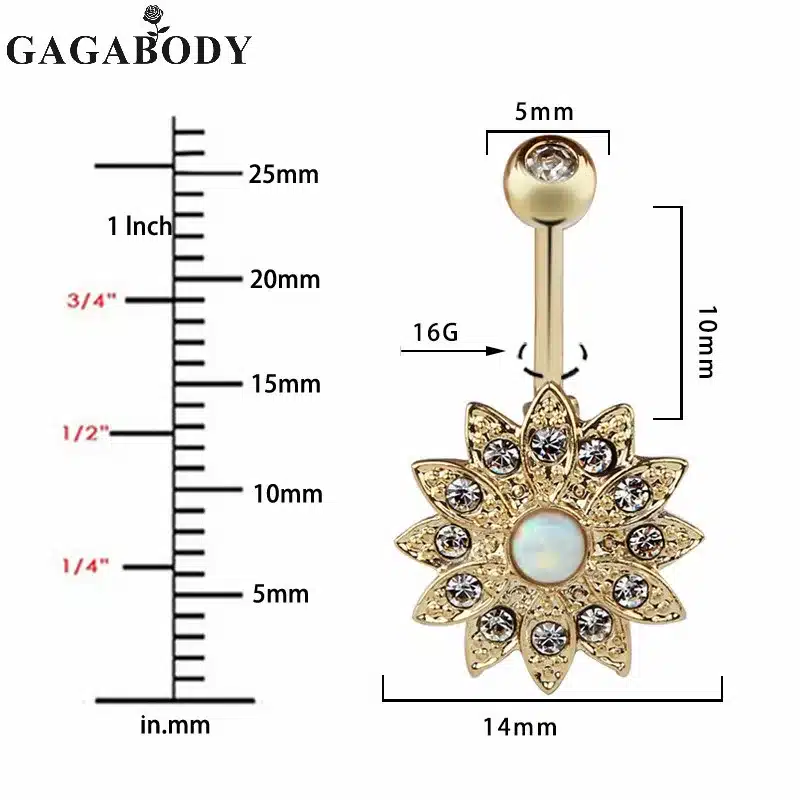 2017 Wholesale 1PCS Opal Belly Button Ring Jeweled Flower 14G Girls Body Piercing Jewelry 14