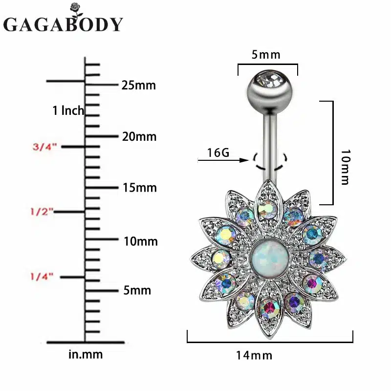 2017 Wholesale 1PCS Opal Belly Button Ring Jeweled Flower 14G Girls Body Piercing Jewelry 22