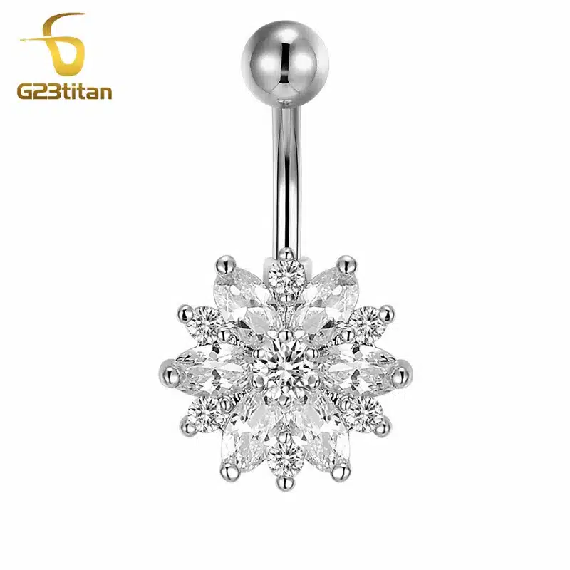 G23titan Rhinestone Flower Belly Button Ring Anti-allergic Body Jewelry Piercings Navel Rings Ombligo Bikini Women Girls Beach 9