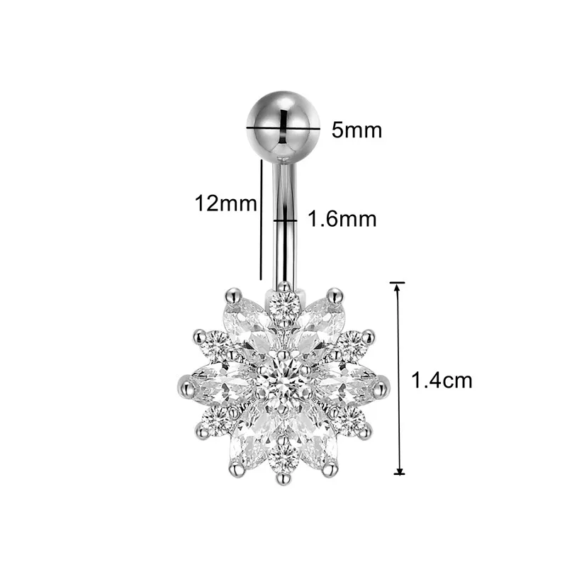 G23titan Rhinestone Flower Belly Button Ring Anti-allergic Body Jewelry Piercings Navel Rings Ombligo Bikini Women Girls Beach 10