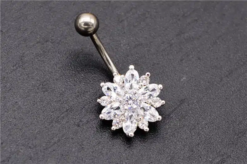 G23titan Rhinestone Flower Belly Button Ring Anti-allergic Body Jewelry Piercings Navel Rings Ombligo Bikini Women Girls Beach 11