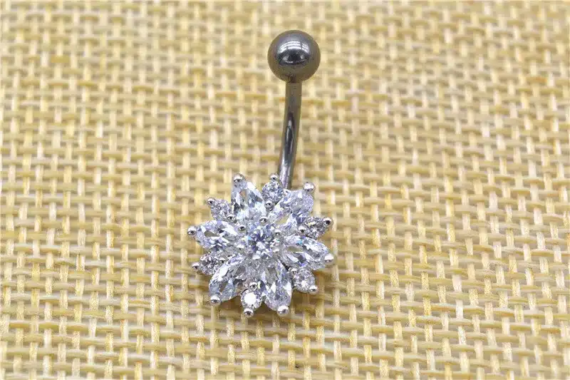 G23titan Rhinestone Flower Belly Button Ring Anti-allergic Body Jewelry Piercings Navel Rings Ombligo Bikini Women Girls Beach 12