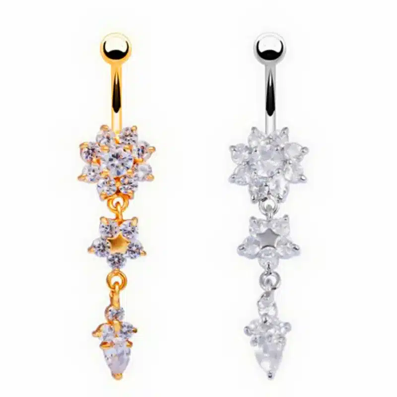 LNRRABC Fashion Women Girl Gold Color Zircon Flower Dangle Crystal Navel & Bell Button Rings Beach Navel Piercing Body Jewelry 11