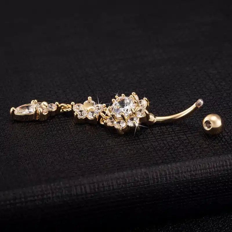 LNRRABC Fashion Women Girl Gold Color Zircon Flower Dangle Crystal Navel & Bell Button Rings Beach Navel Piercing Body Jewelry 14