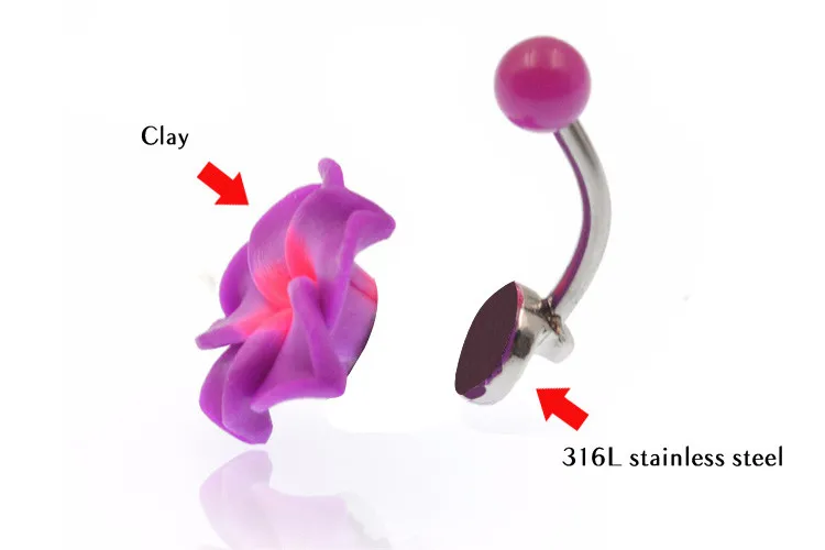 BODY PUNK Belly Button Rings Body Jewelry 1 Pcs Purple Flower Soft Clay Piercings Jewelry Navel Piercing Helix ombligo nombril 15
