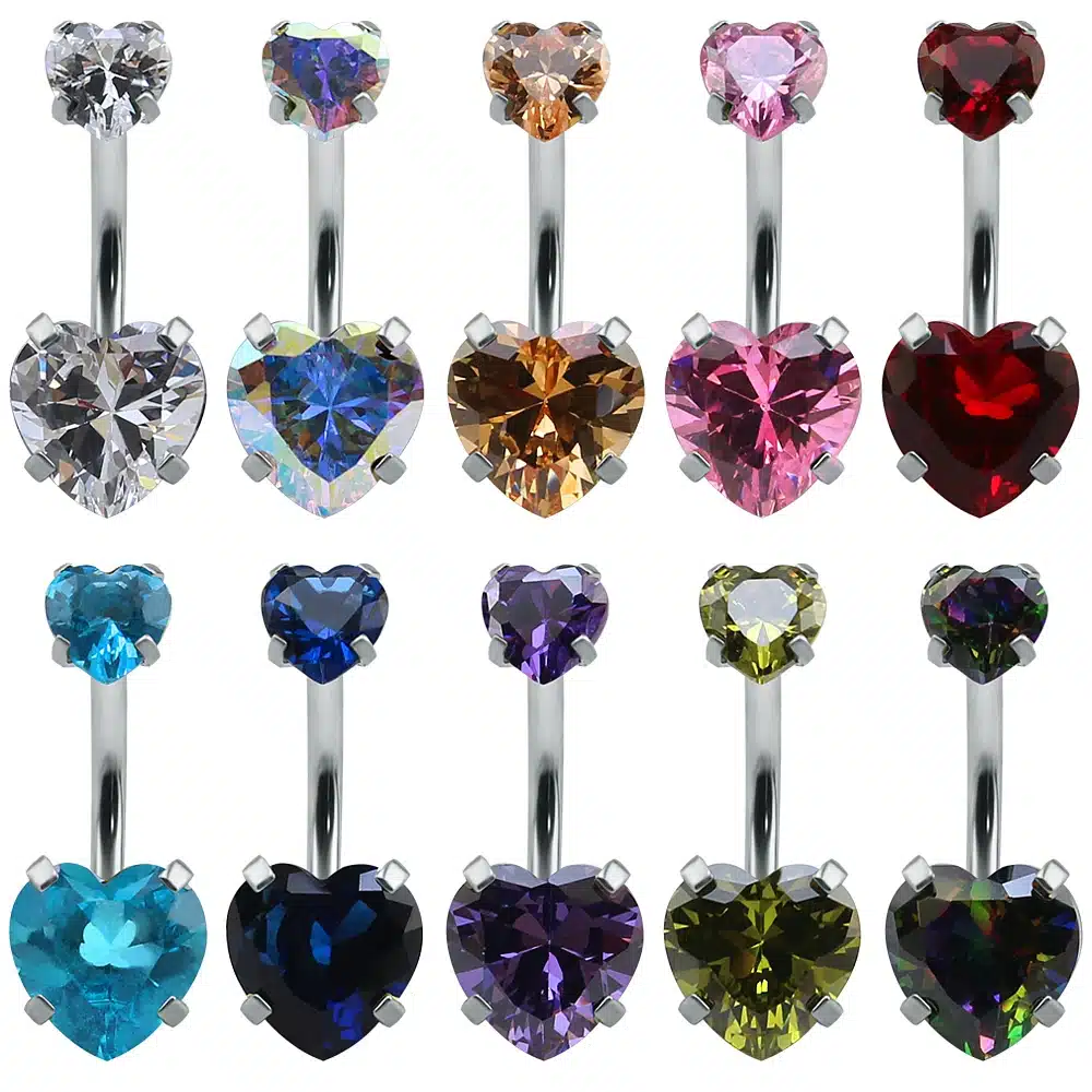 Heart Crystal Belly Button Rings 14G Belly Bar Navel Piercing Jewelry Hot Summer Women Jewelry CZ Navel Piercing Belly Nombril 27