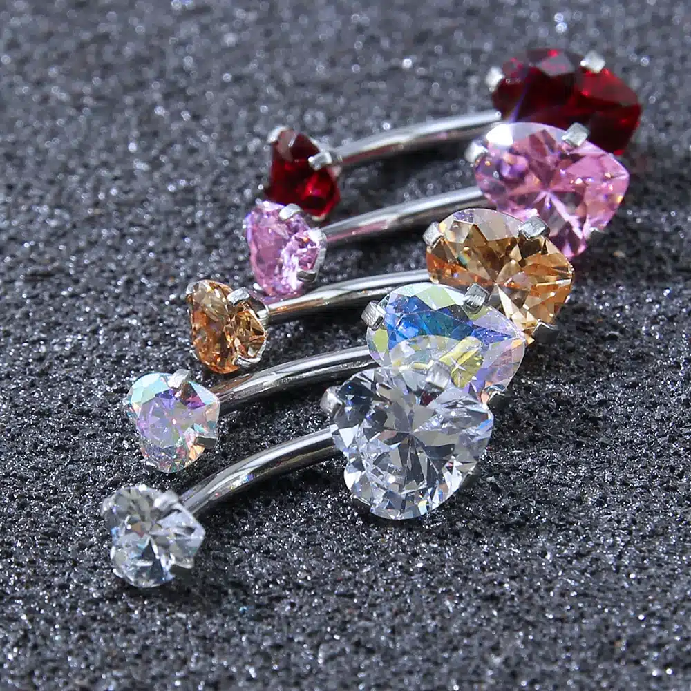 Heart Crystal Belly Button Rings 14G Belly Bar Navel Piercing Jewelry Hot Summer Women Jewelry CZ Navel Piercing Belly Nombril 29