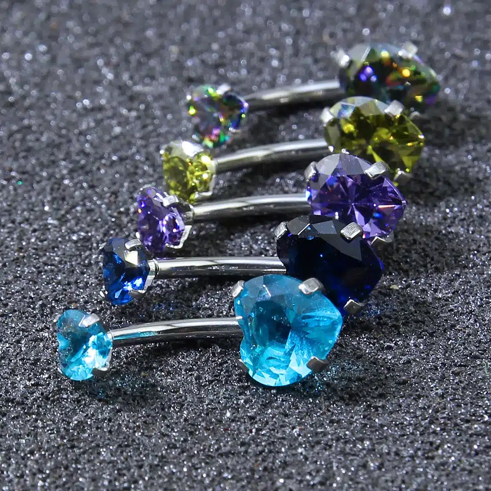 Heart Crystal Belly Button Rings 14G Belly Bar Navel Piercing Jewelry Hot Summer Women Jewelry CZ Navel Piercing Belly Nombril 30