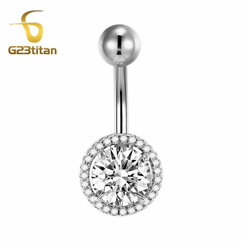 G23titan Big Crystal Belly Rings 16G Double Jewelled Curved Barbell Piercing for the Navel Titanium Piercing Body Jewelry 10