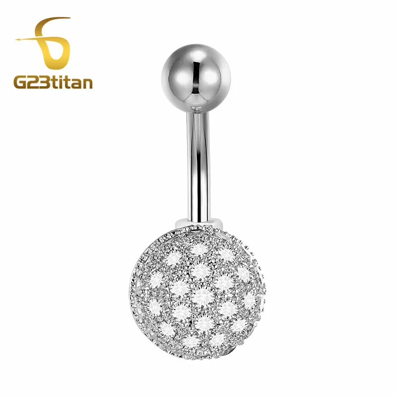 G23titan Big Crystal Belly Rings 16G Double Jewelled Curved Barbell Piercing for the Navel Titanium Piercing Body Jewelry 15