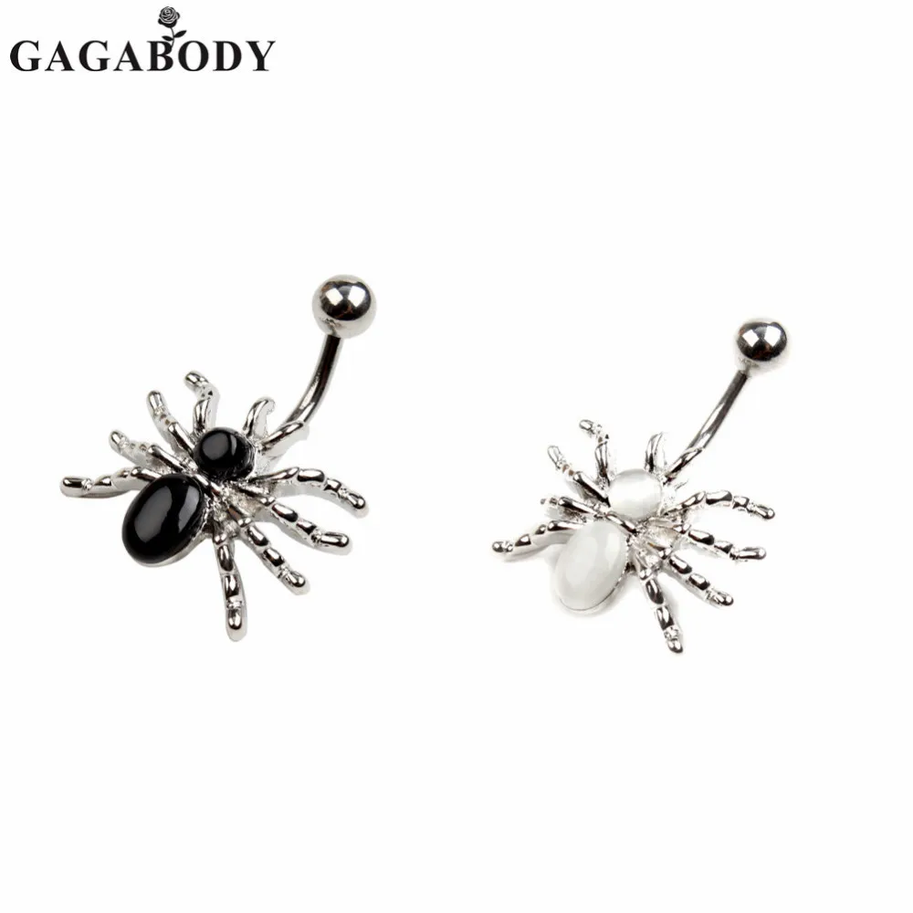 316L Surgical Steel Spider Rhinestone Navel Ring White/Black Dangle Body Piercing Belly Button Ring Belly Ring 1PC 12