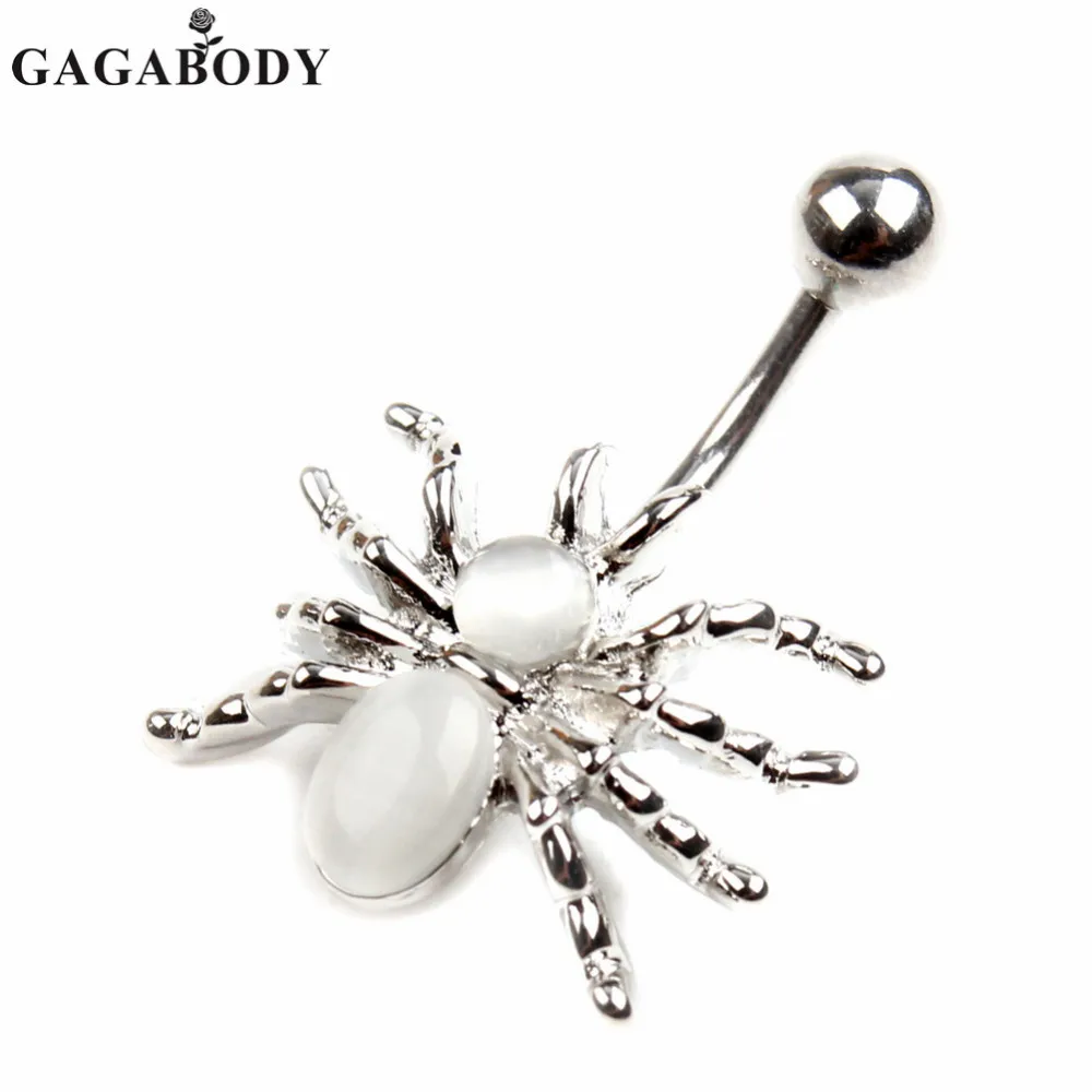 316L Surgical Steel Spider Rhinestone Navel Ring White/Black Dangle Body Piercing Belly Button Ring Belly Ring 1PC 13