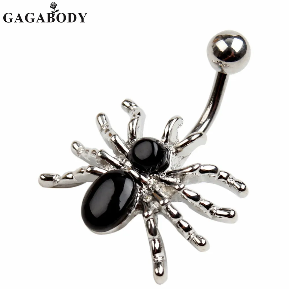 316L Surgical Steel Spider Rhinestone Navel Ring White/Black Dangle Body Piercing Belly Button Ring Belly Ring 1PC 14