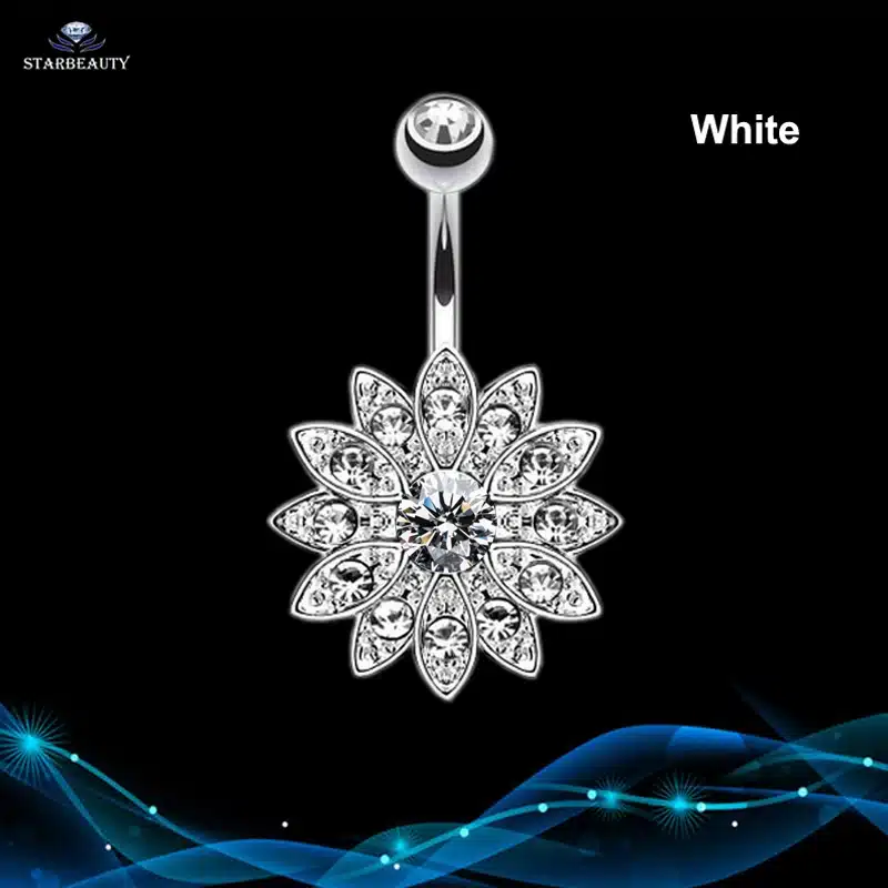 14G Sun Flower Petal Navel Piercing Ombligo Silver Pink Crystal Belly Button Rings Body Piercing Nombril Pircing Navelpiercing 15