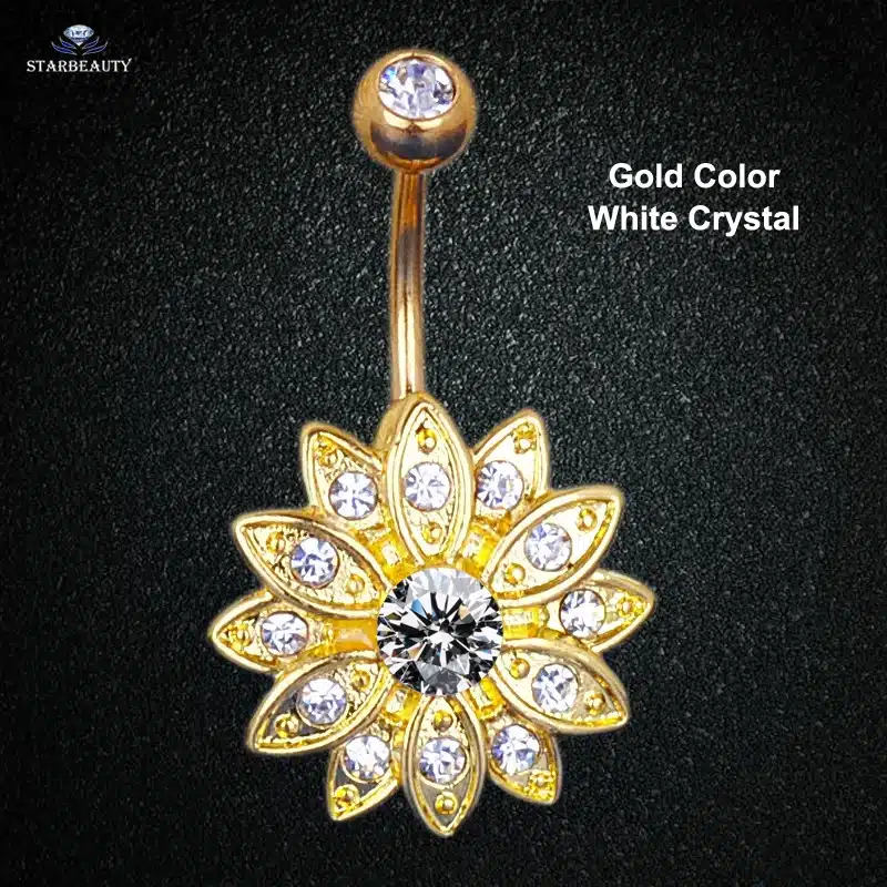 14G Sun Flower Petal Navel Piercing Ombligo Silver Pink Crystal Belly Button Rings Body Piercing Nombril Pircing Navelpiercing 19