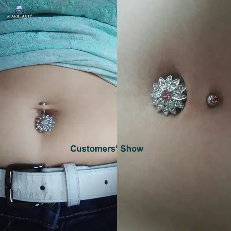 14G Sun Flower Petal Navel Piercing Ombligo Silver Pink Crystal Belly Button Rings Body Piercing Nombril Pircing Navelpiercing 20