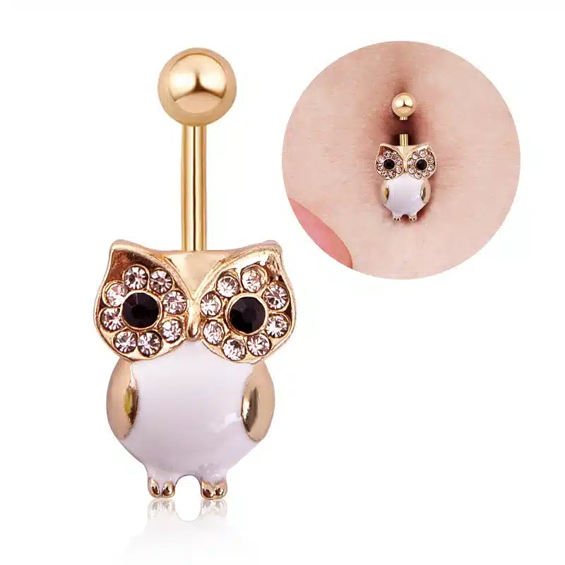 1 pc/order Lovely Owl Navel Piercing Ombligo Women 14G Green Cat's Eye Stone Belly Piercing Nombril Belly Button Rings Pircing 15