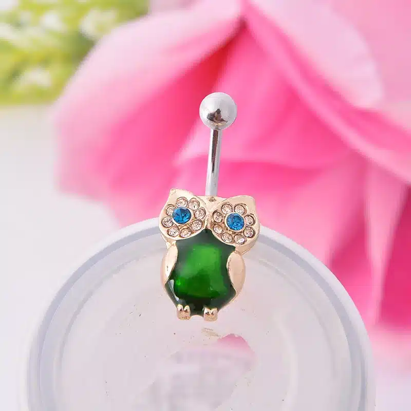 1 pc/order Lovely Owl Navel Piercing Ombligo Women 14G Green Cat's Eye Stone Belly Piercing Nombril Belly Button Rings Pircing 16