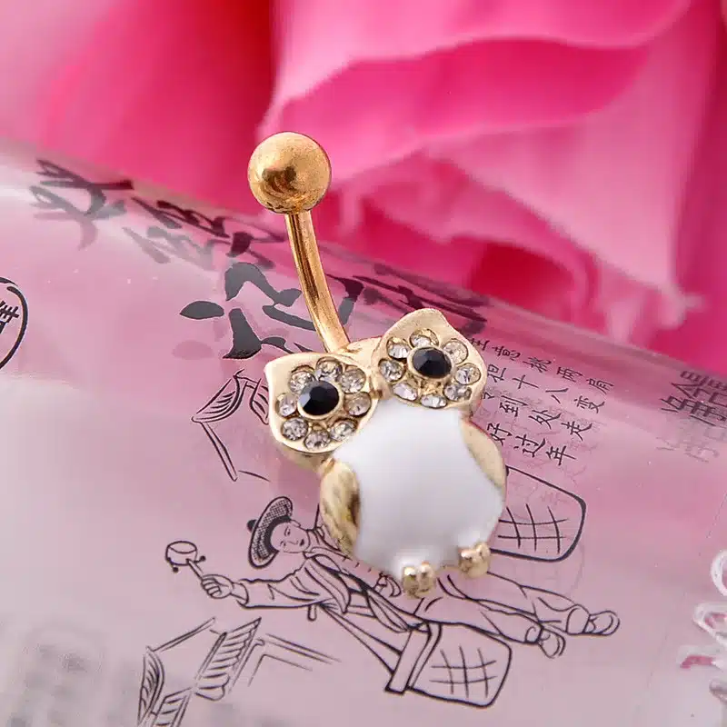 1 pc/order Lovely Owl Navel Piercing Ombligo Women 14G Green Cat's Eye Stone Belly Piercing Nombril Belly Button Rings Pircing 17