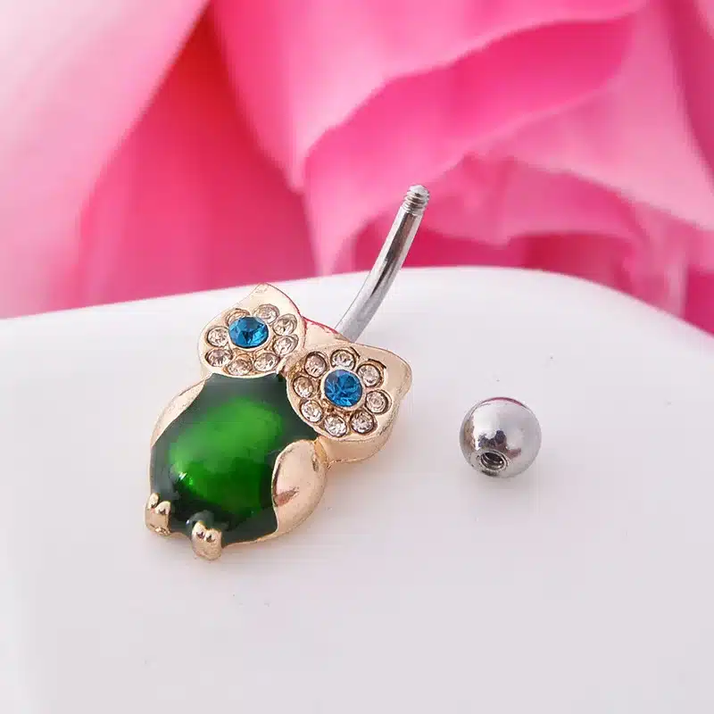 1 pc/order Lovely Owl Navel Piercing Ombligo Women 14G Green Cat's Eye Stone Belly Piercing Nombril Belly Button Rings Pircing 19