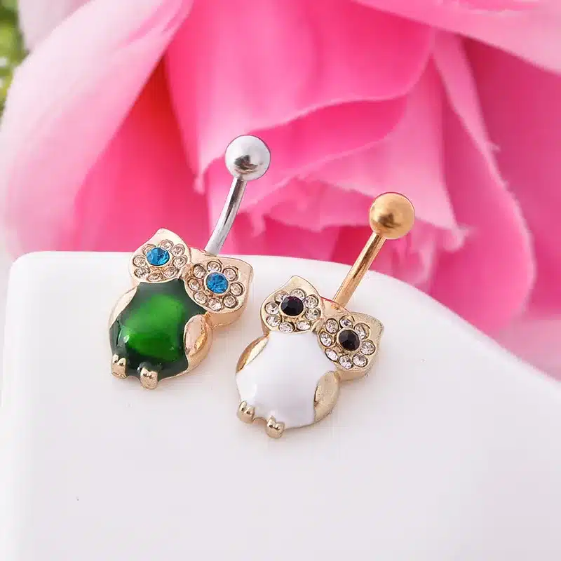 1 pc/order Lovely Owl Navel Piercing Ombligo Women 14G Green Cat's Eye Stone Belly Piercing Nombril Belly Button Rings Pircing 20