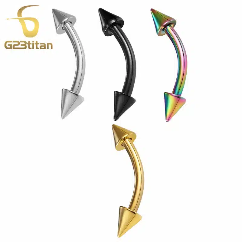 100% G23 Titanium Body Ear Eyebrow Navel Lip Piercing Jewelry Curved Barbell With Cone SGS Certification 11