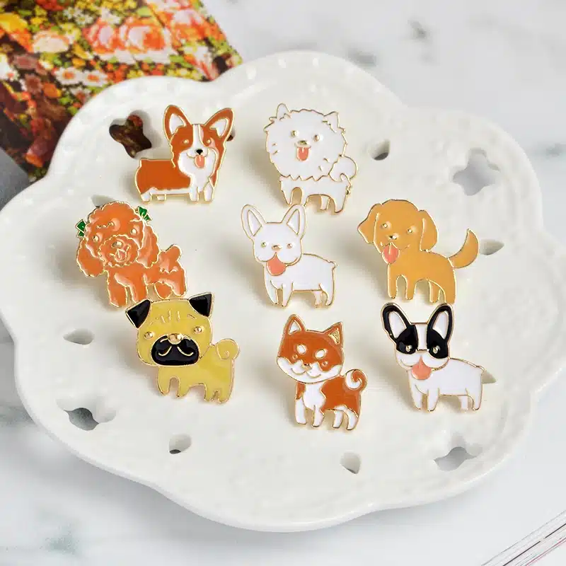 Miss Zoe 8pcs/set Puppy Dog Tongue Shiba Pomeranin Corgi Bulldog Pug Labrador Brooch Button Pins Denim Jacket Pin Badge Jewelry 21
