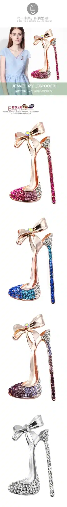 Romantic Purple Crystal High-heeled shoes Brooches for women wedding and party jewelry accessories ladies bow-knot brooch pins 10