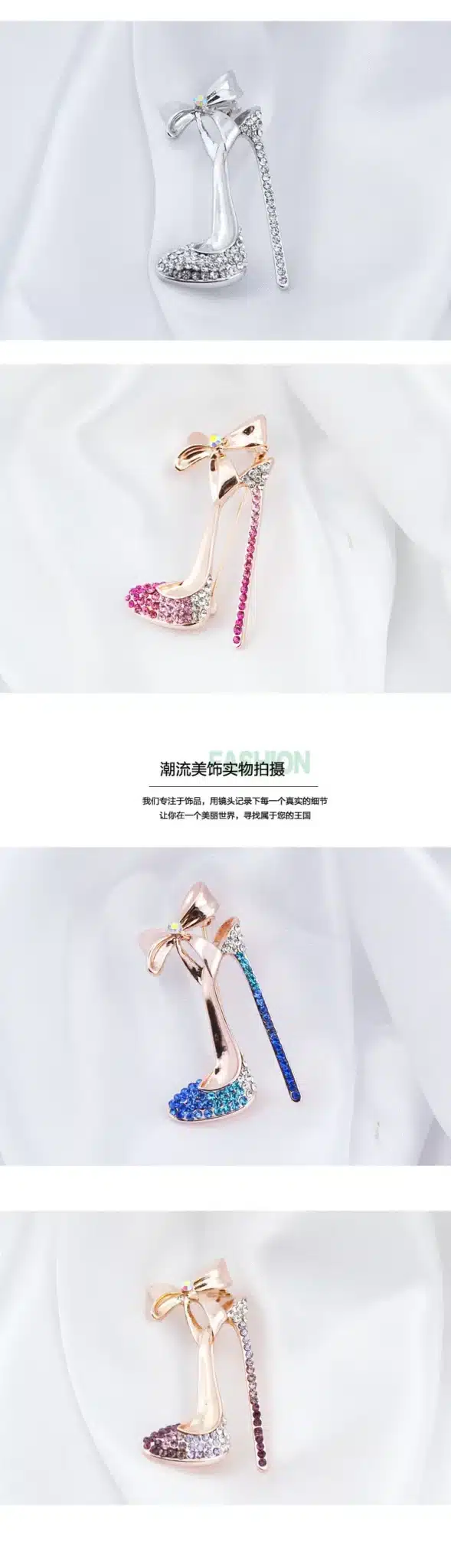 Romantic Purple Crystal High-heeled shoes Brooches for women wedding and party jewelry accessories ladies bow-knot brooch pins 11