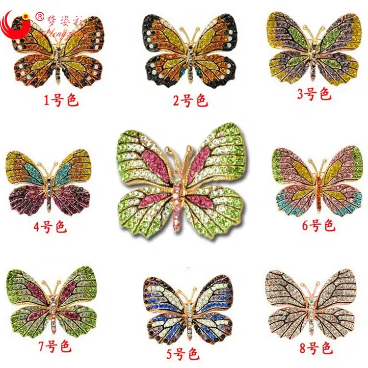 MZC Luxury Colorful Butterfly Brooches Pins Mujer Strass Rhinestone Brosh Brosche Women Dress Wedding Bridal Brooch Pin 12