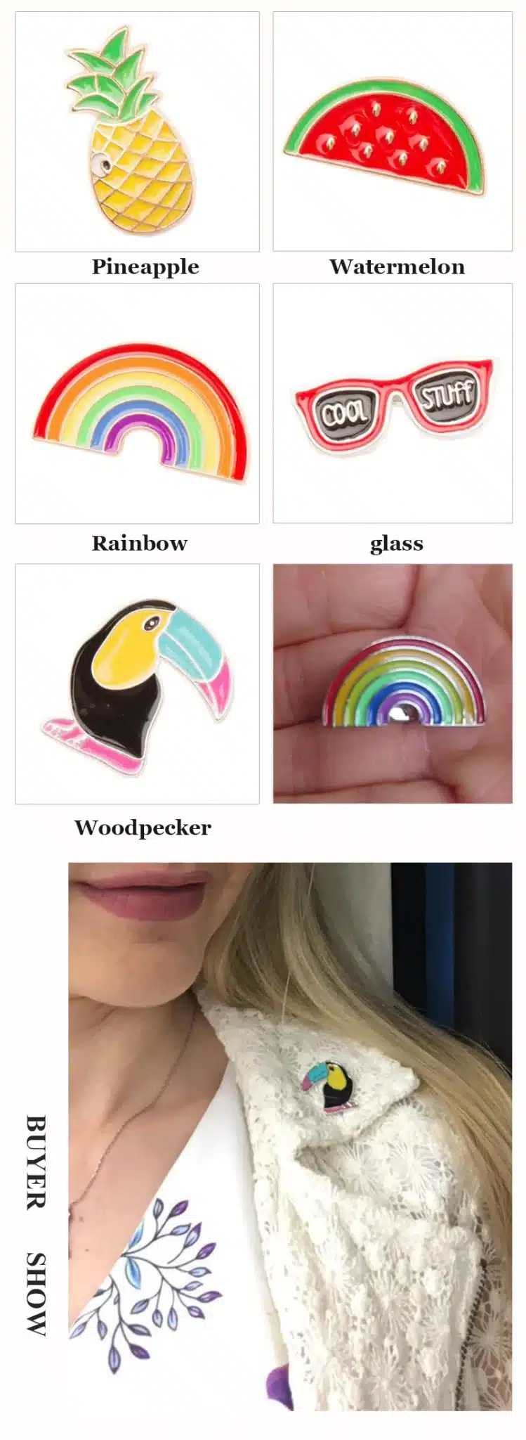 SMJEL New Cartoon Diy Brooch Rainbow Watermelon Pineapple Eyesweyes Enamel Lapel Pins Badge for women 35