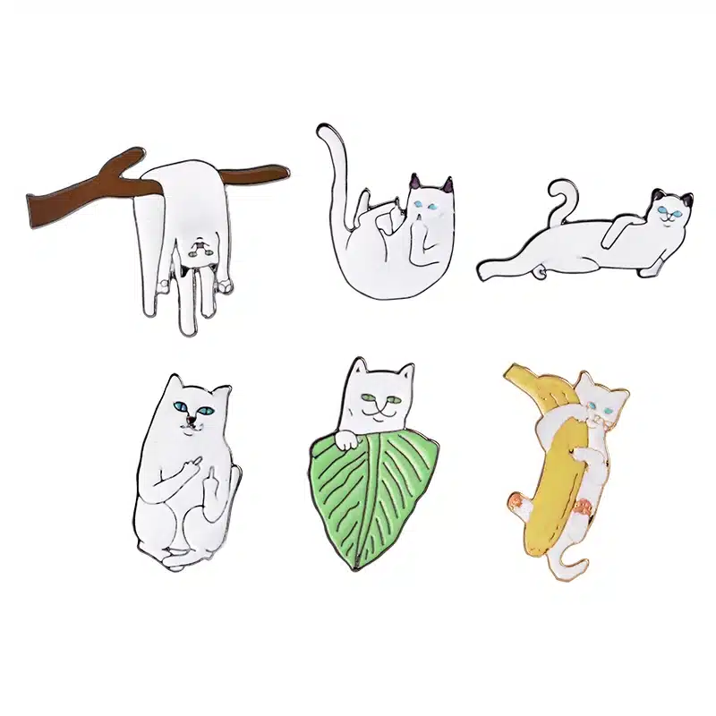 QIHE JEWELRY 6PCS/Set Cartoon Funny Cats Metal Brooch Pins Badge Pinback Button Corsage Gift Men Women Unisex Jewelry Gift 28