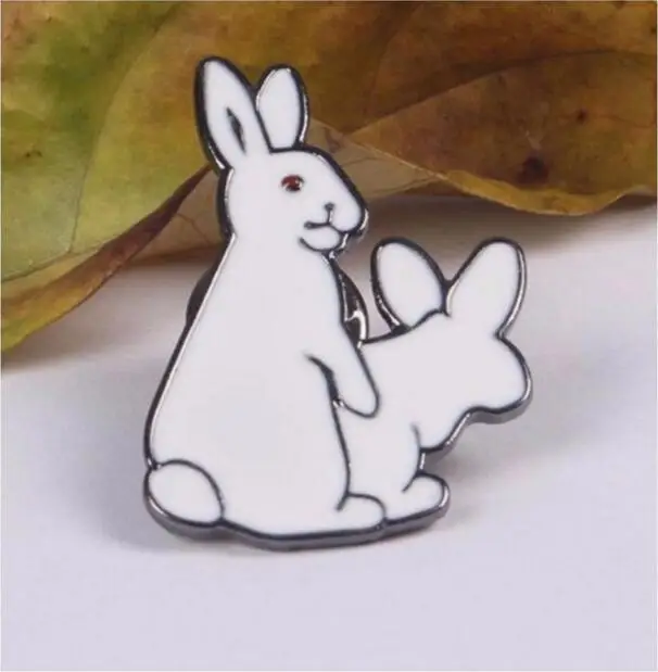 Timlee X043 Free shipping Cute 2 White Rabbits Evil Brooch Pins,Fashion Jewelry Wholesale 12
