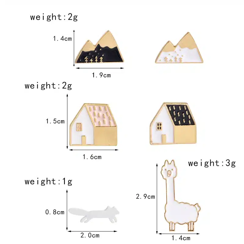 QIHE JEWELRY 1 Set pineapple Apple Alpaca Fox Flowers Houses Metal Cute Enamel Pin Set Fashion Jewelry Accessories 15