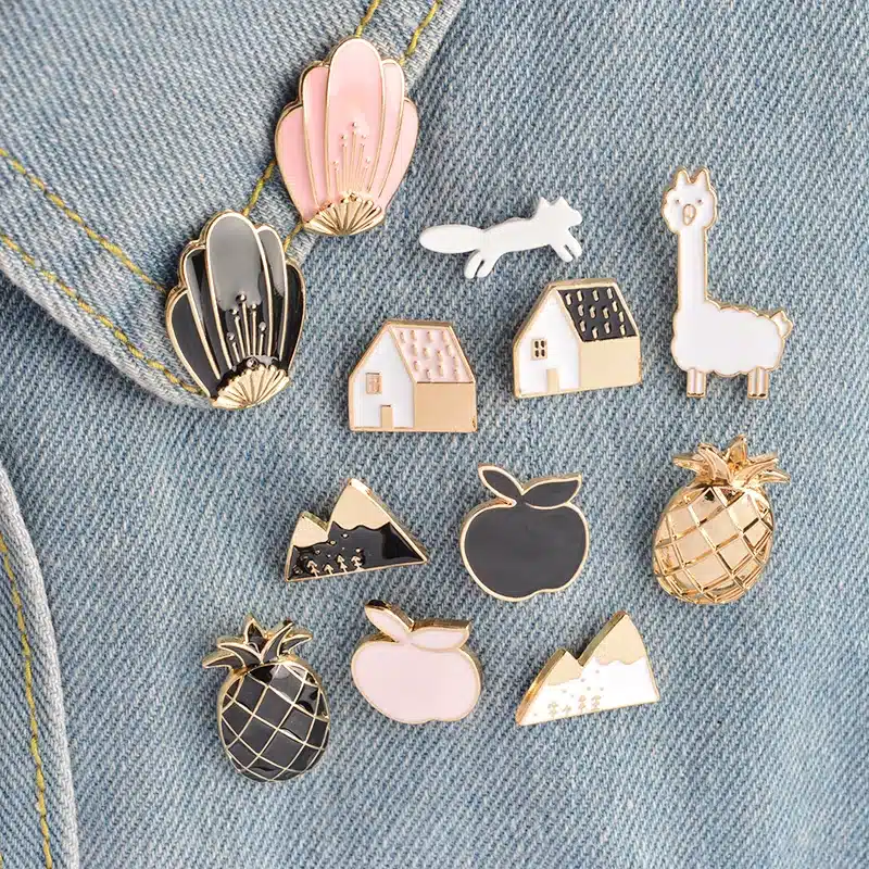 QIHE JEWELRY 1 Set pineapple Apple Alpaca Fox Flowers Houses Metal Cute Enamel Pin Set Fashion Jewelry Accessories 17