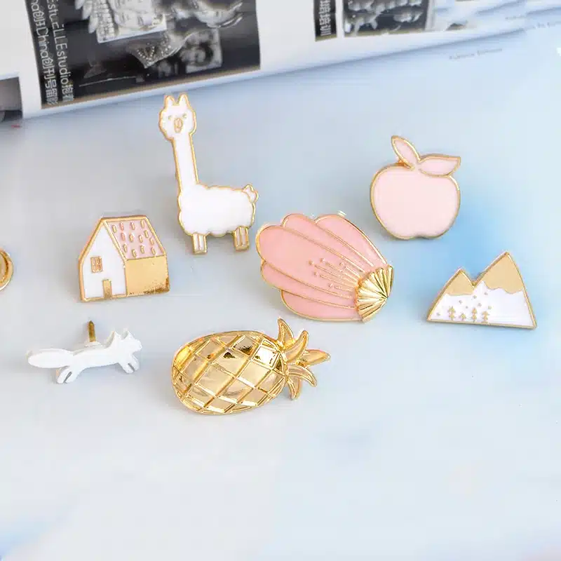 QIHE JEWELRY 1 Set pineapple Apple Alpaca Fox Flowers Houses Metal Cute Enamel Pin Set Fashion Jewelry Accessories 18