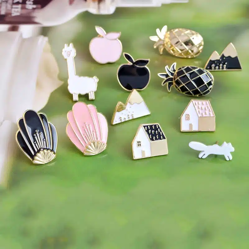 QIHE JEWELRY 1 Set pineapple Apple Alpaca Fox Flowers Houses Metal Cute Enamel Pin Set Fashion Jewelry Accessories 20