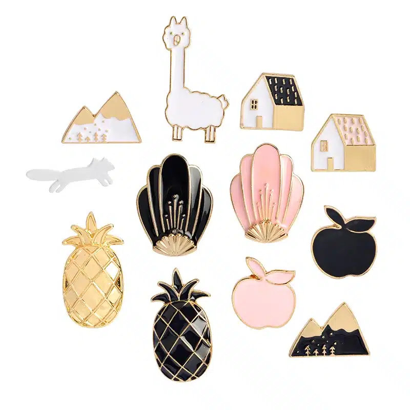 QIHE JEWELRY 1 Set pineapple Apple Alpaca Fox Flowers Houses Metal Cute Enamel Pin Set Fashion Jewelry Accessories 35