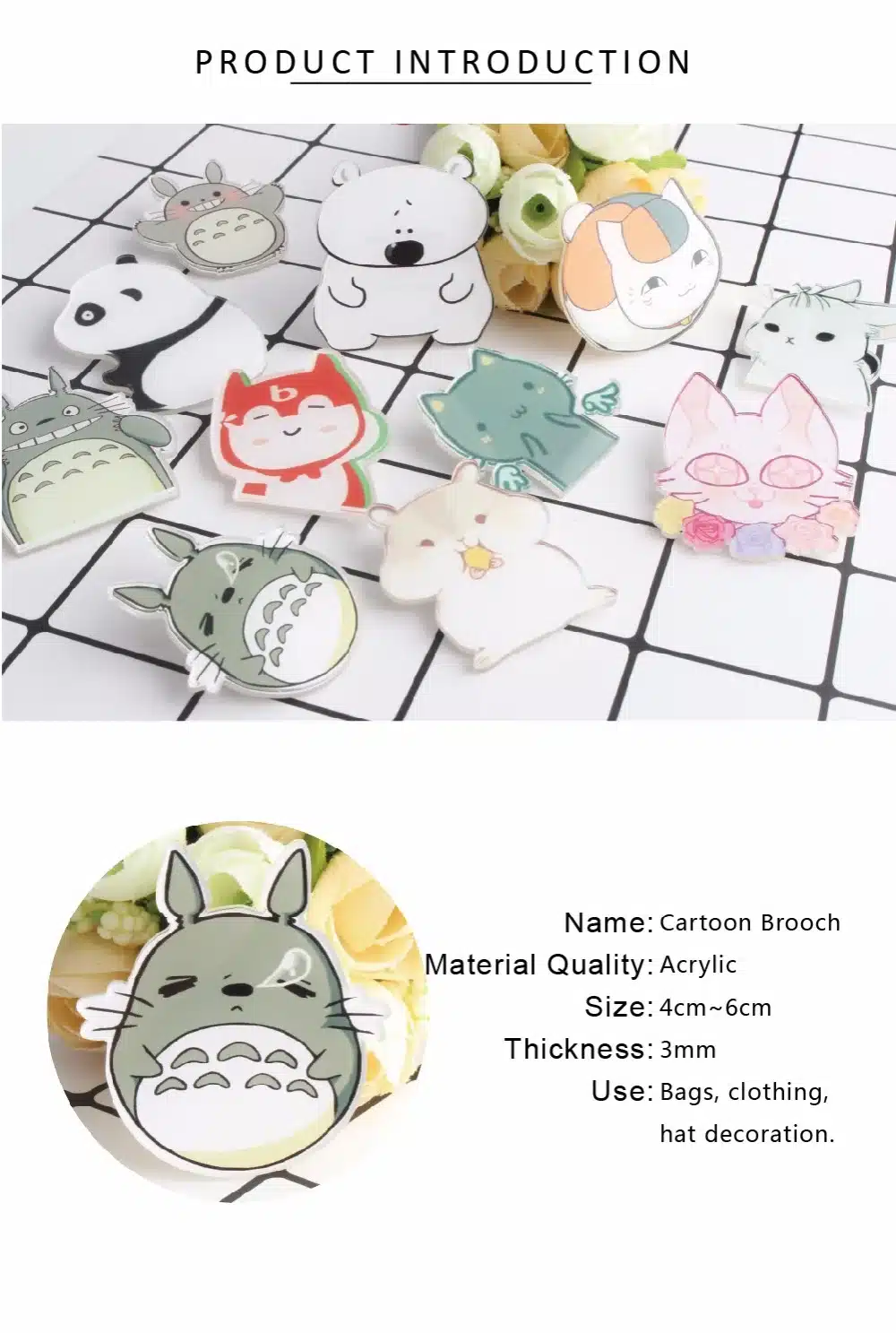 mix 1PC Shirt Cute Cartoon brooch Acrylic Badge Pins Bag Pack bag Decoration panda Animal dog cat fruit Brooch badge,No80 22