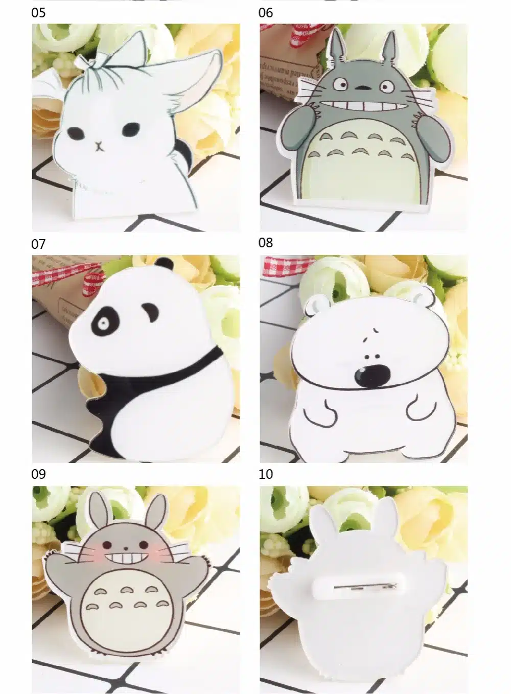 mix 1PC Shirt Cute Cartoon brooch Acrylic Badge Pins Bag Pack bag Decoration panda Animal dog cat fruit Brooch badge,No80 24