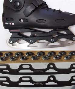 mustad uisuterad ja rattad koos lisatarvikutega