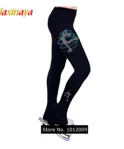 mustad fliisist pikad püksid iluuisutaja aplikatsiooniga