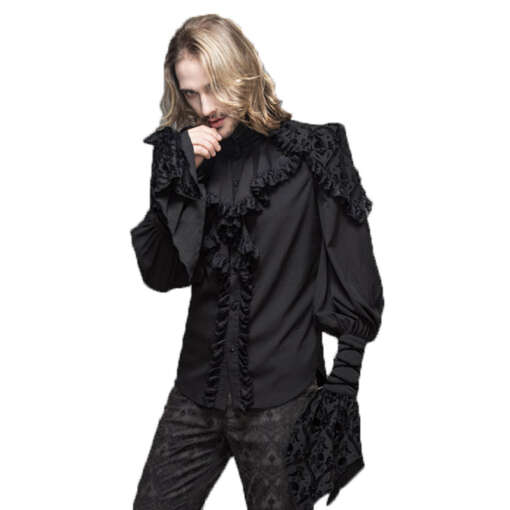 must steampunki stiilis särk, millel on volangid ja laiad varrukad