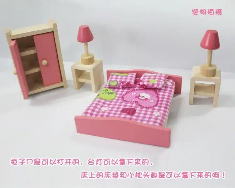 6 patterns baby wooden 3D puzzle doll house toys/include 2pcs rocking dolls /kids Children wood house with furniture, box pack 10
