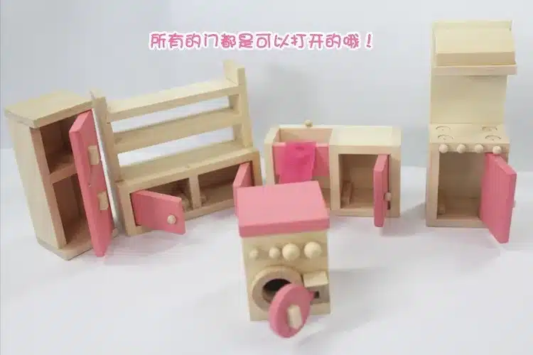 6 patterns baby wooden 3D puzzle doll house toys/include 2pcs rocking dolls /kids Children wood house with furniture, box pack 11